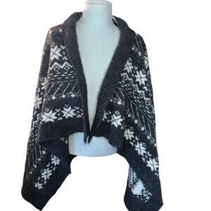 Neve Womens  Alpaca Wool Nordic Knit Open Front Shawl Cardigan Sweater M/L Gray